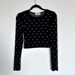 TWIIN Mesh Long Sleeve Crop Top in Black | Size Small